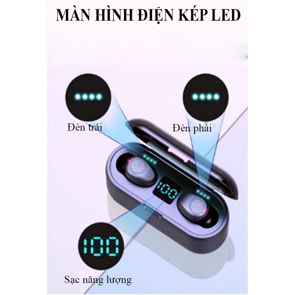 Tai nghe cảm ứng Bluetooth 5.0 F9 đàm thoại, nghe nhạc HD cao - Trắng