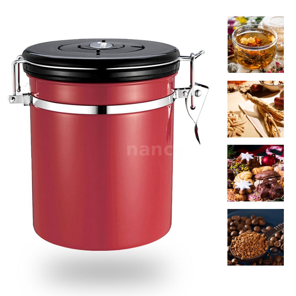 Hộp Đựng Hạt Cà Phê / Trà / Đường Bằng Thép Không Gỉ Dung Tích 1.5l Có Van Thoát Khí