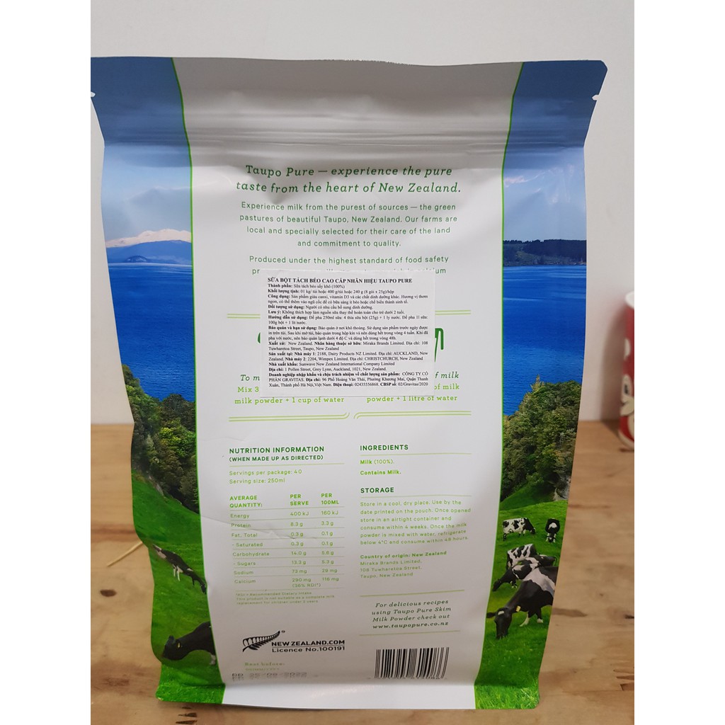 Sữa bột tách béo, nguyên kem TAUPO PURE 1kg