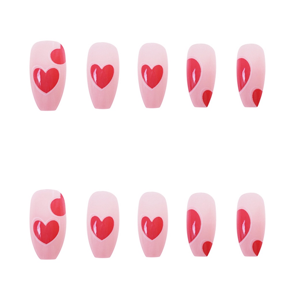 [Hàng mới về] Set 24 Móng tay giả họa tiết trái tim đỏ trang trí thời trang cho nữ