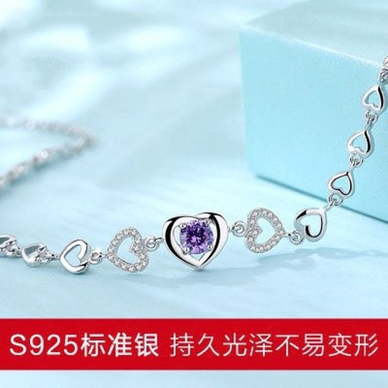 Vòng tay bạc 925 đính hạt màu tím/trắng tùy chọn thời trang