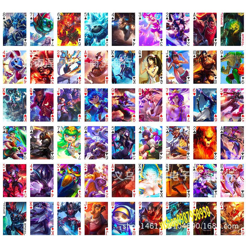 Bộ bài Tây anime LOL liên minh huyền thoại, bộ tú poker pubg 54 lá in hình anime manga dễ thương độc đáo