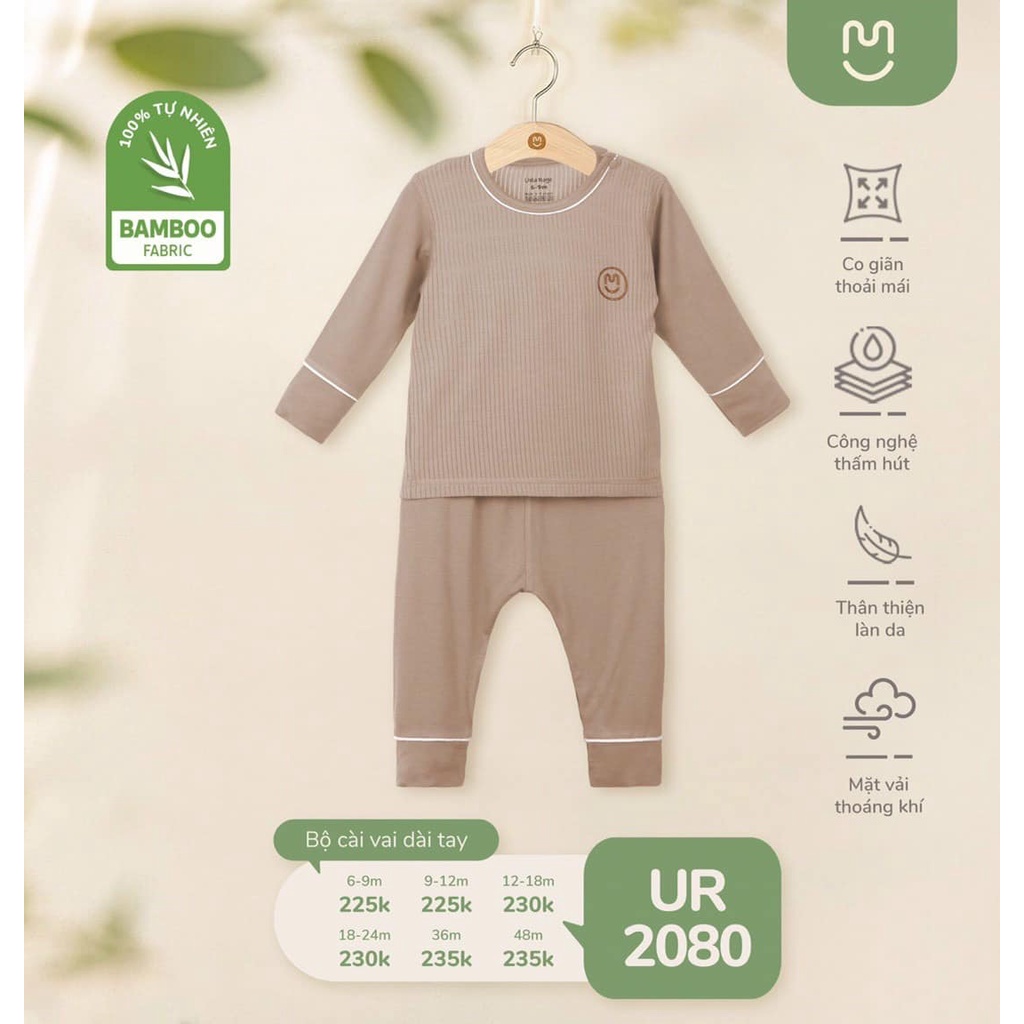 Bộ Uala Rogo dài tay Bamboo cao cấp mềm mịn thoáng mát thấm hút tốt trơn gân chìm cho bé trai bé gái 2080