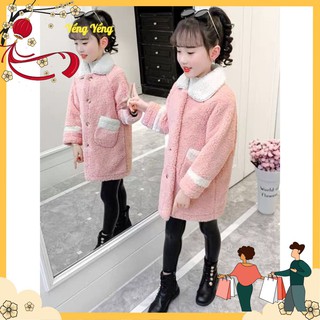 ABE13 - ÁO KHOÁC DÁNG DÀI LÔNG XÙ CỔ TRẮNG CHO BÉ