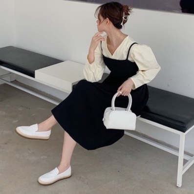 Giày lười đế bệt nữ CÓ SẴN slip on gót thấp đế cói 3cm form dáng basic da mềm màu trắng đen Calee Store - 58920