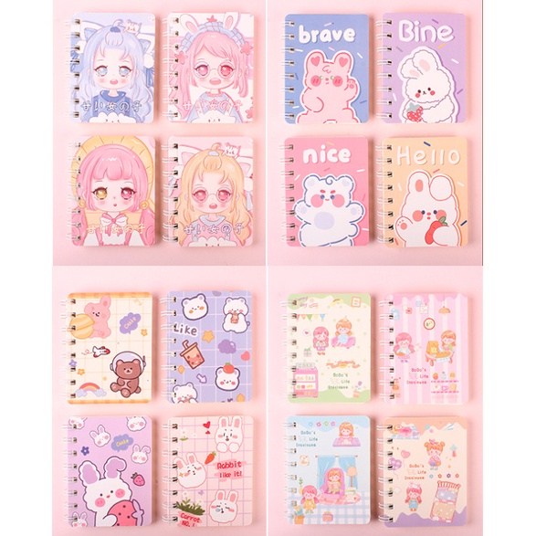 Sổ tay lò xo cô gái hồng hạc báo mèo SV8 8x11 cm 80 trang dễ thương hoạt hình mini
