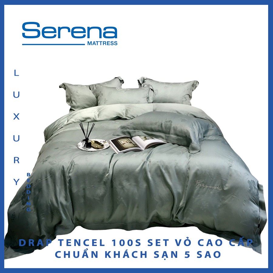 Bộ Chăn Ga Drap Ra Gối Nệm Đệm Lụa Tencel 100s SERENA Drap Ga Trải Giường Tencel 100s Cao Cấp - Hệ Thống Nệm