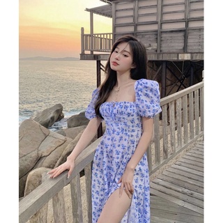 ĐẦM MAXI HOA NHÍ XANH XẺ ĐÙI