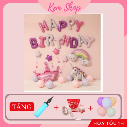 Set Trang Trí Sinh Nhật Kemshop Tông Hồng Bé Gái Dễ Thương Đáng Yêu [TẶNG Bơm + Băng Dính] - K151