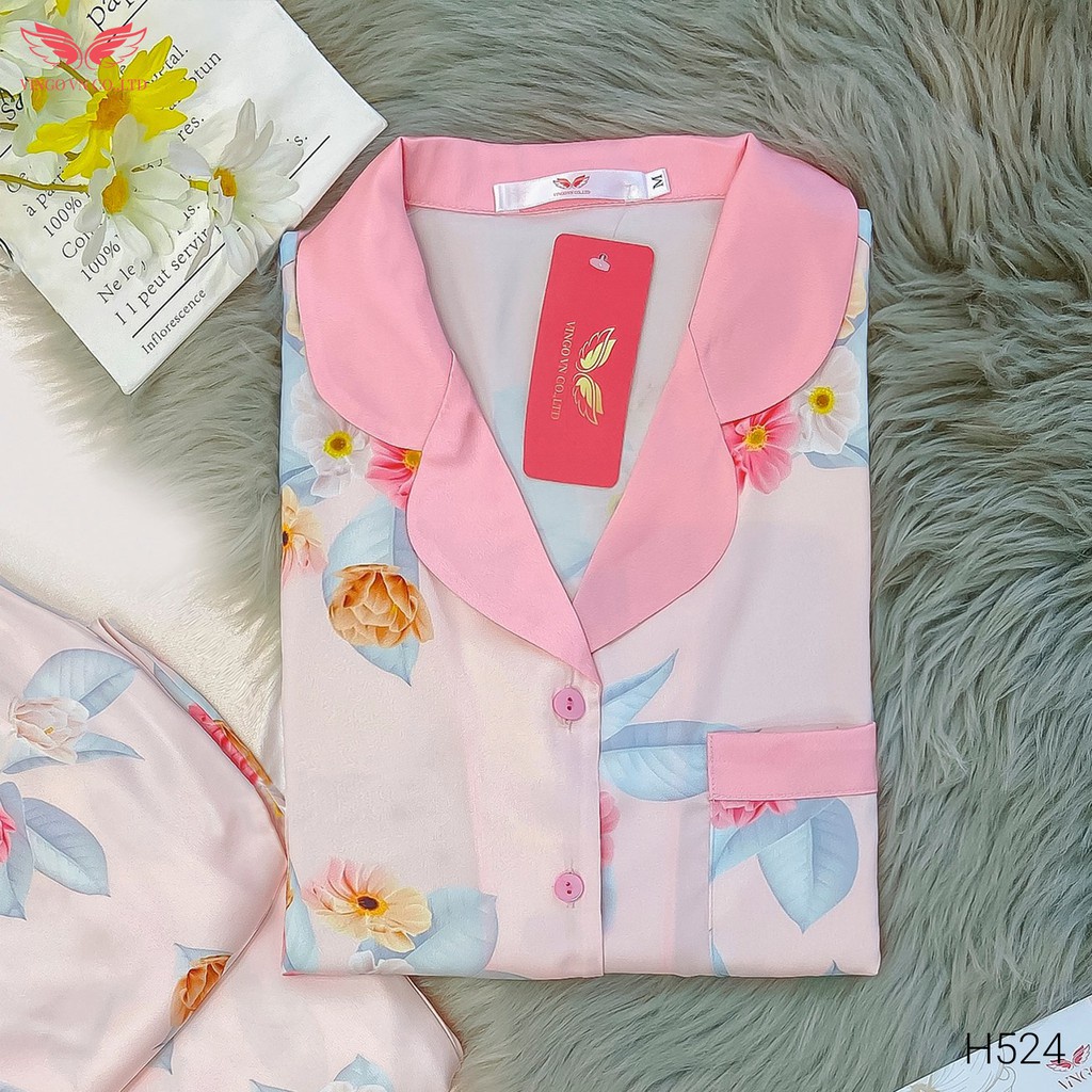 Bộ Đồ Mặc Nhà Pyjama Nữ VINGO Chất Liệu Lụa Pháp Cao Cấp Tay Cộc Quần Dài Họa Tiết Hoa Hồng Thanh Lịch H524 VNGO - TCQD | BigBuy360 - bigbuy360.vn