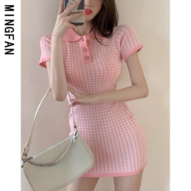 Đầm váy len body Polo hoạ tiết zic zac 2 màu hàng Quảng châu