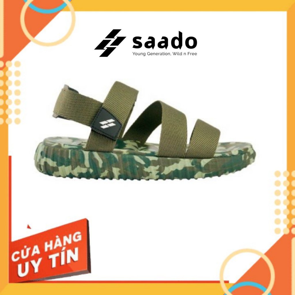 Dép sandal nam nữ SAADO camo xanh rêu đi học, đi chơi [HÀNG CHÍNH HÃNG]