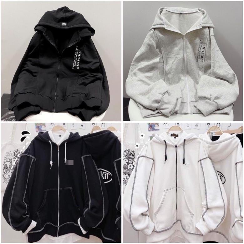 Áo Khoác Hoodie Dây Kéo In Chữ Mẫu Mới Tay Bồng Unisex🌸 Jacket Form Rộng Có Mũ Nỉ Ngoại Ulzzang 🌸