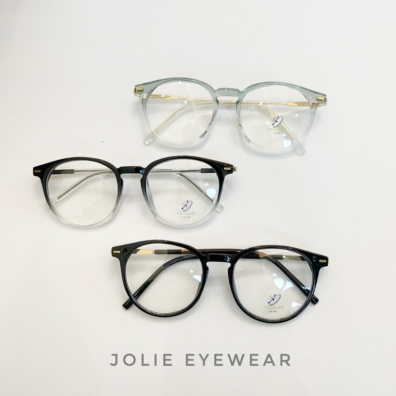 Kính không độ,Gọng kính mắt phối kim loại ombre xinh xắn form tròn Jolie Eyewear 19088 chống ánh sáng xanh, UV400