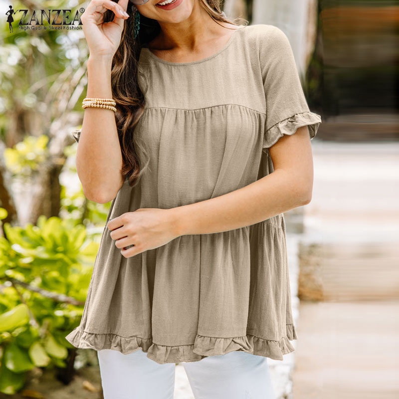 Zanzea Áo Kiểu Nữ Dài Tay Cổ Tròn Thời Trang Châu Âu