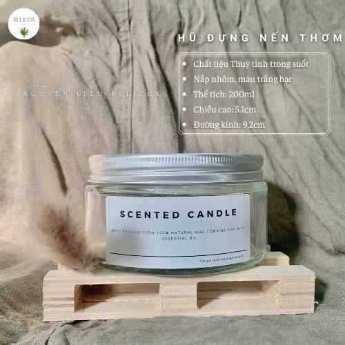 Hũ đựng nến thơm thuỷ tinh trong suốt 200ml - Nắp bạc, chịu nhiệt, dáng lùn xinh xắn