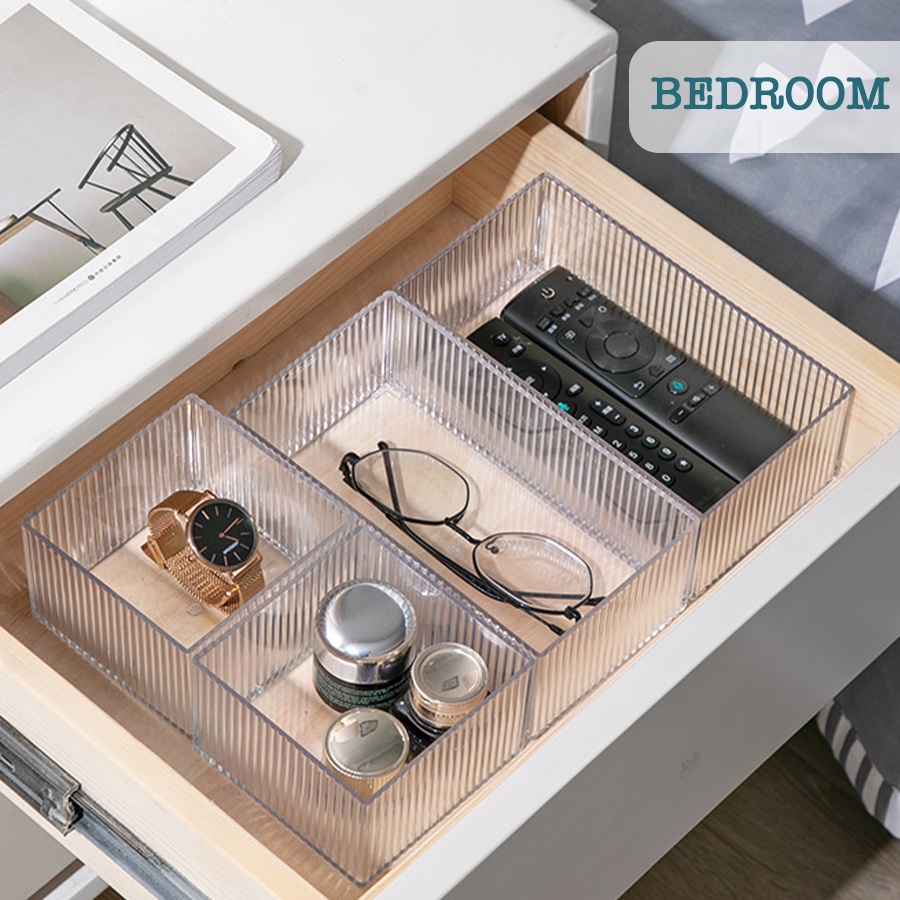 Hộp Chia Ngăn Kéo Tủ Trong Suốt, Khay Trong Suốt Để Bàn Phong Cách Nhật Bản Nhiều Size Siêu Dày Dặn P030