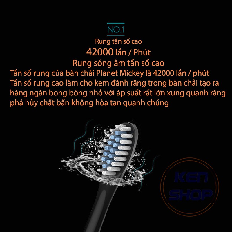 [FreeShip - Bảo hành] Bàn chải điện cao cấp X.Q.M.Q Planet Mickey với 6 chế độ, chống thấm nước IPX-7, 42000 rung/phút