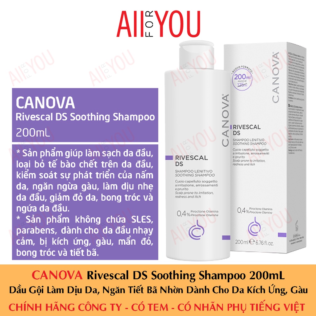 [CHÍNH HÃNG CTY] CANOVA Rivescal DS Shampoo 200mL - Dầu Gội Chống Nấm, Chống Gàu.