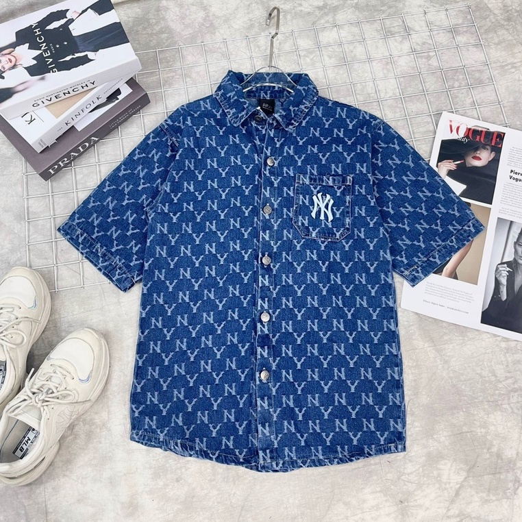 ẢNH THẬT - Áo Sơ Mi Jean MLB Classic Monogram Denim Short Sleeve Shirt New York VNXK - ÁO BÒ HÀNG XUẤT DƯ FULLTAG
