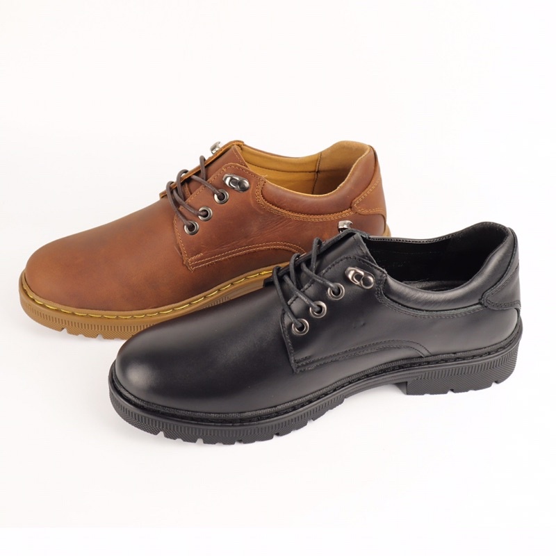 Giầy da nam cao cấp đế đốc da bò buộc dây, phong cách trẻ trung. Giầy da bò nam hai màu vàng bò , đen