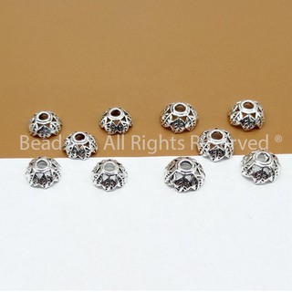 [1 Cái] Charm Ốp Hình Hoa 6 Cánh Bạc 925, Charm Phối Vòng Tay Phong Thuỷ, Chuỗi Hạt, Phong Cách Bạc Thái S50 - Bead Art