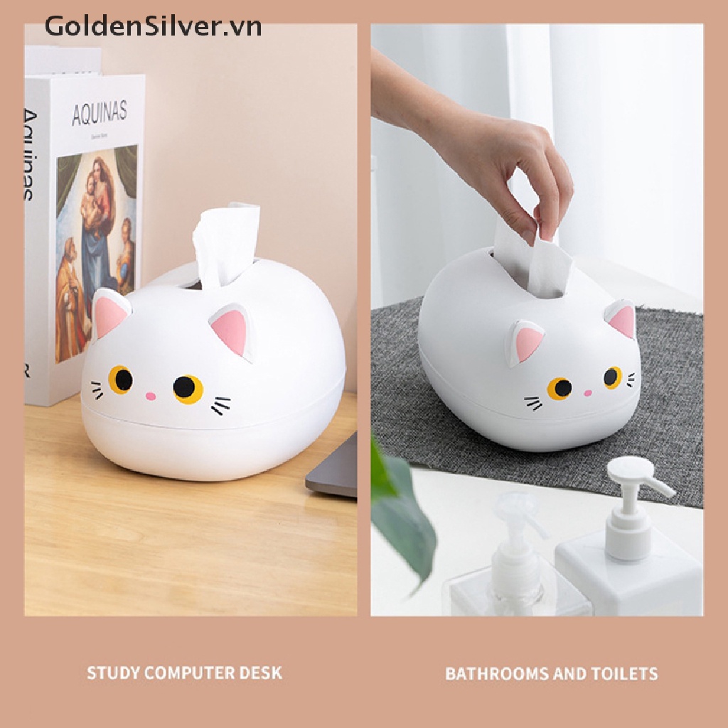 Hộp Đựng Khăn Giấy Vệ Sinh / Bếp Hình Mèo Màu Vàng Bạc Kiểu Bắc Âu