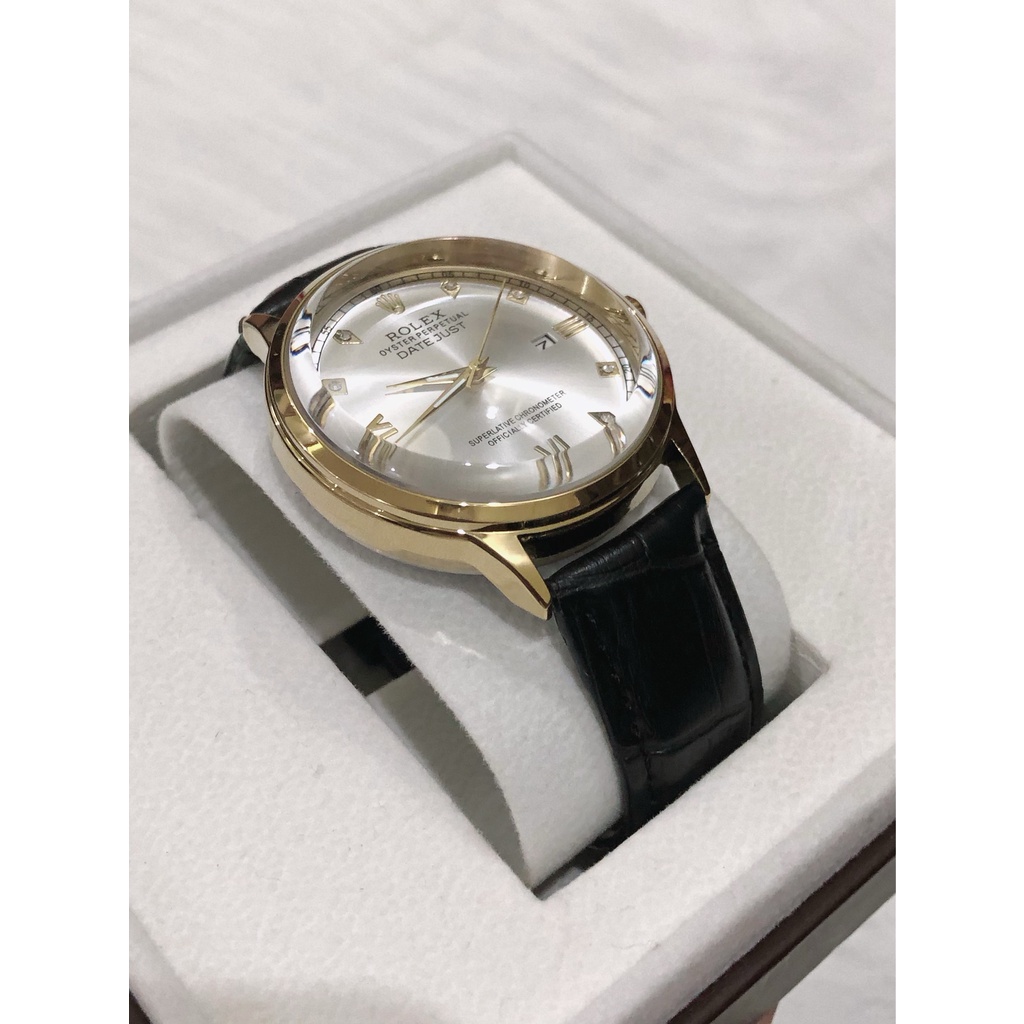 Đồng hồ nam cao cấp cơ đẹp dây da chống nước chính hãng Rolex R1