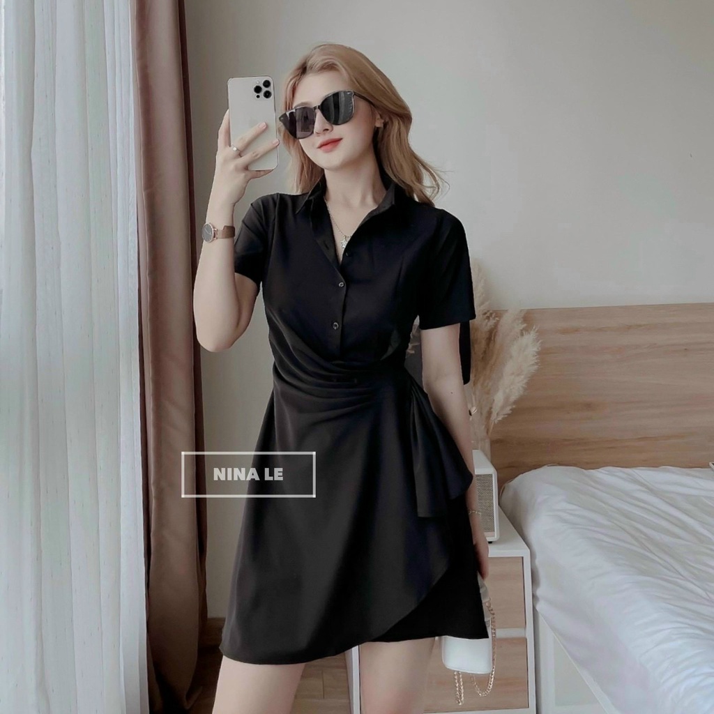 (Sale FreeShip) Đầm sơ mi xoắn eo dáng xòe đi tiệc,chất đũi mềm mát,tone màu tôn da diện đi đâu cũng xinh