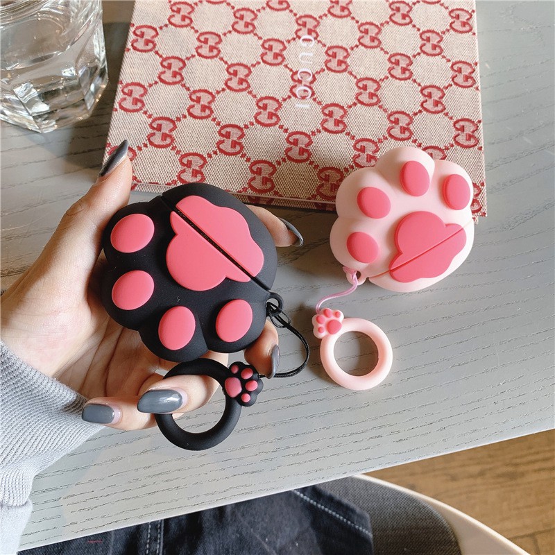 Vỏ Bảo Vệ Hộp Sạc Tai Nghe AirPods 1/2/3/ 3 Pro Bằng Silicon Mềm Hình Dấu Chân Mèo Dễ Thương