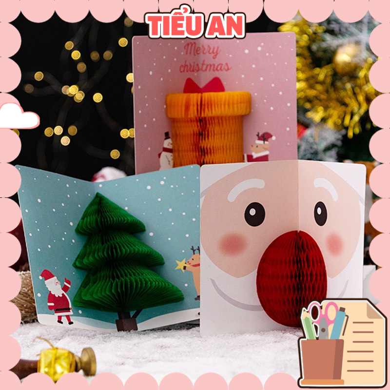 Thiệp tặng Noel/ Giáng Sinh màu nâu sang trọng/ Thiệp chúc mừng - Mẫu 3D siêu cưng