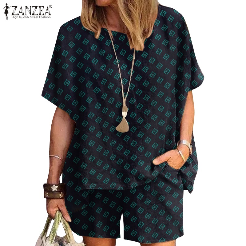 Set đồ ZANZEA tay lửng 3/4 in họa tiết hình học cho nữ