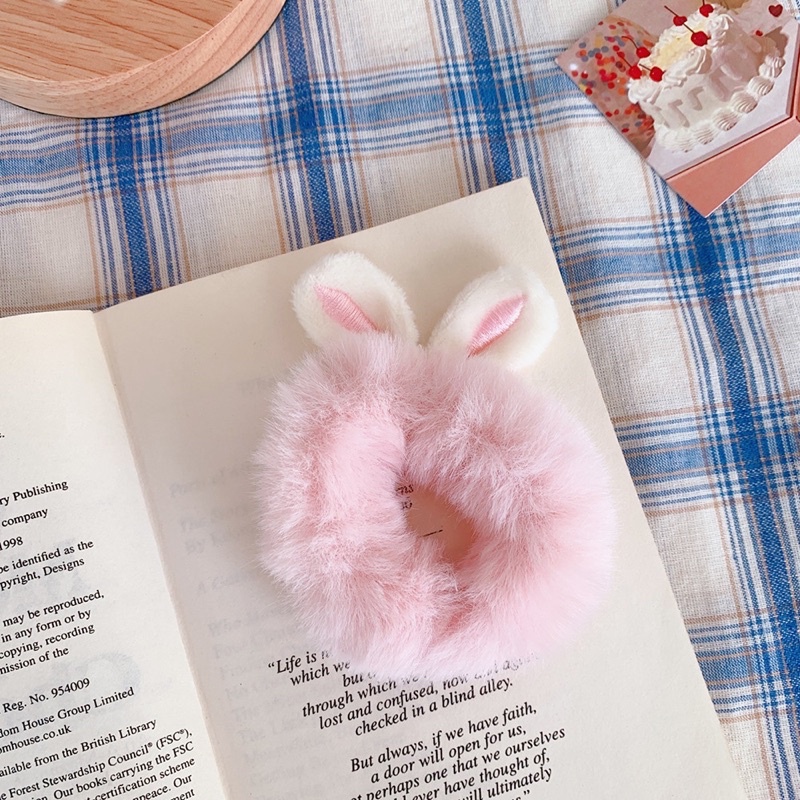 Dây buộc tóc tai thỏ phối lông siêu mềm dễ thương