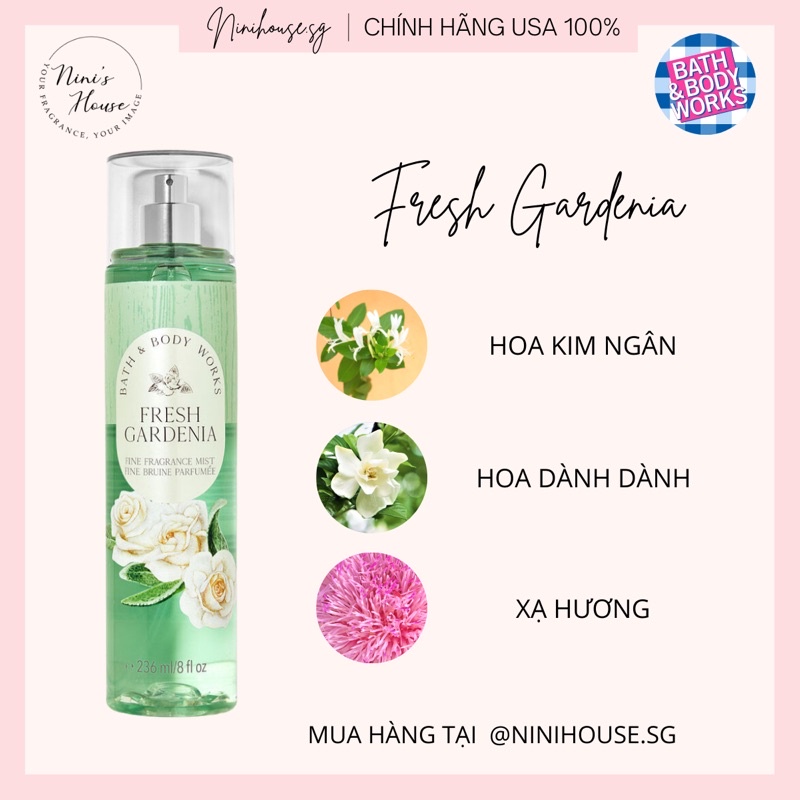 Xịt thơm body mist Bath & Body Works mùi Fresh Gardenia