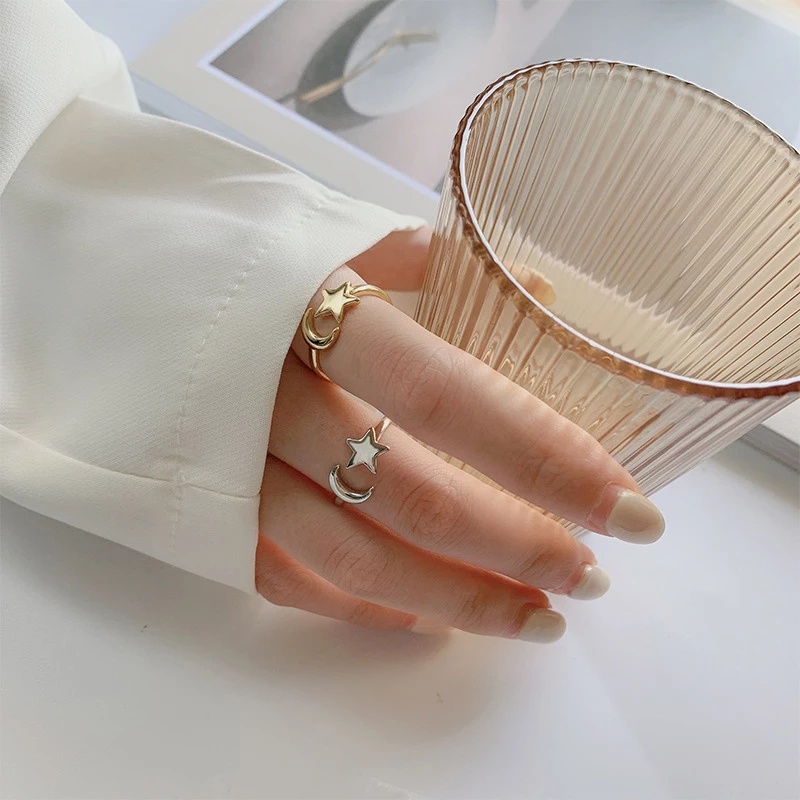 Nhẫn Thời Trang Có Thể Điều Chỉnh Kích Thước Hình Mặt Trăng/Ngôi Sao/Mặt Trăng/Mặt Trời Dành Cho Nữ