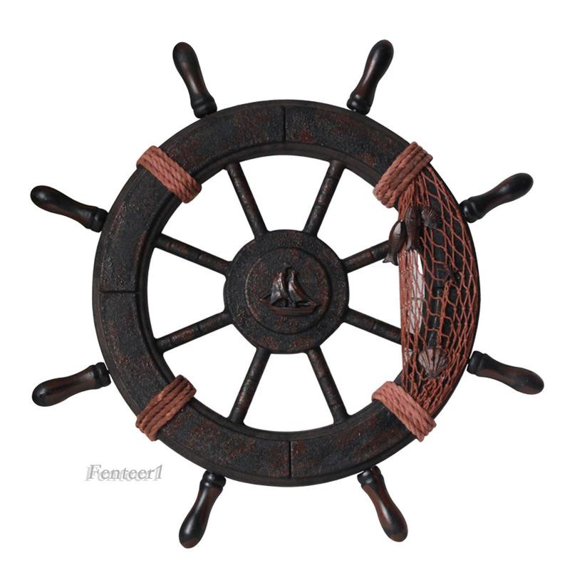 Vô lăng tàu cướp biển 32x32cm bằng gỗ treo tường trang trí