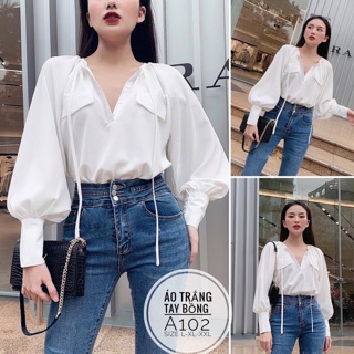 Bigsize Áo trắng tay bồng A102