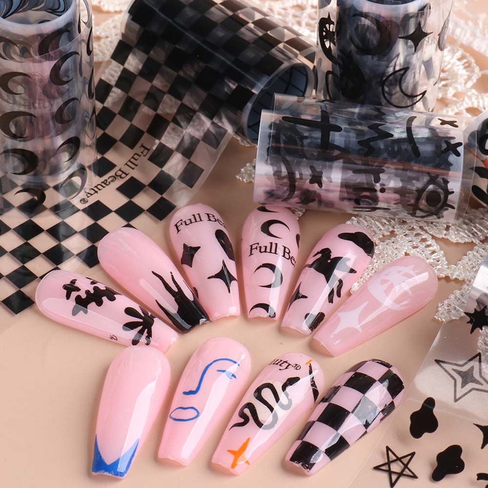 [Hàng mới về] Túi 10 cuộn miếng dán họa tiết caro và rắn tiện dụng để trang trí móng nghệ thuật