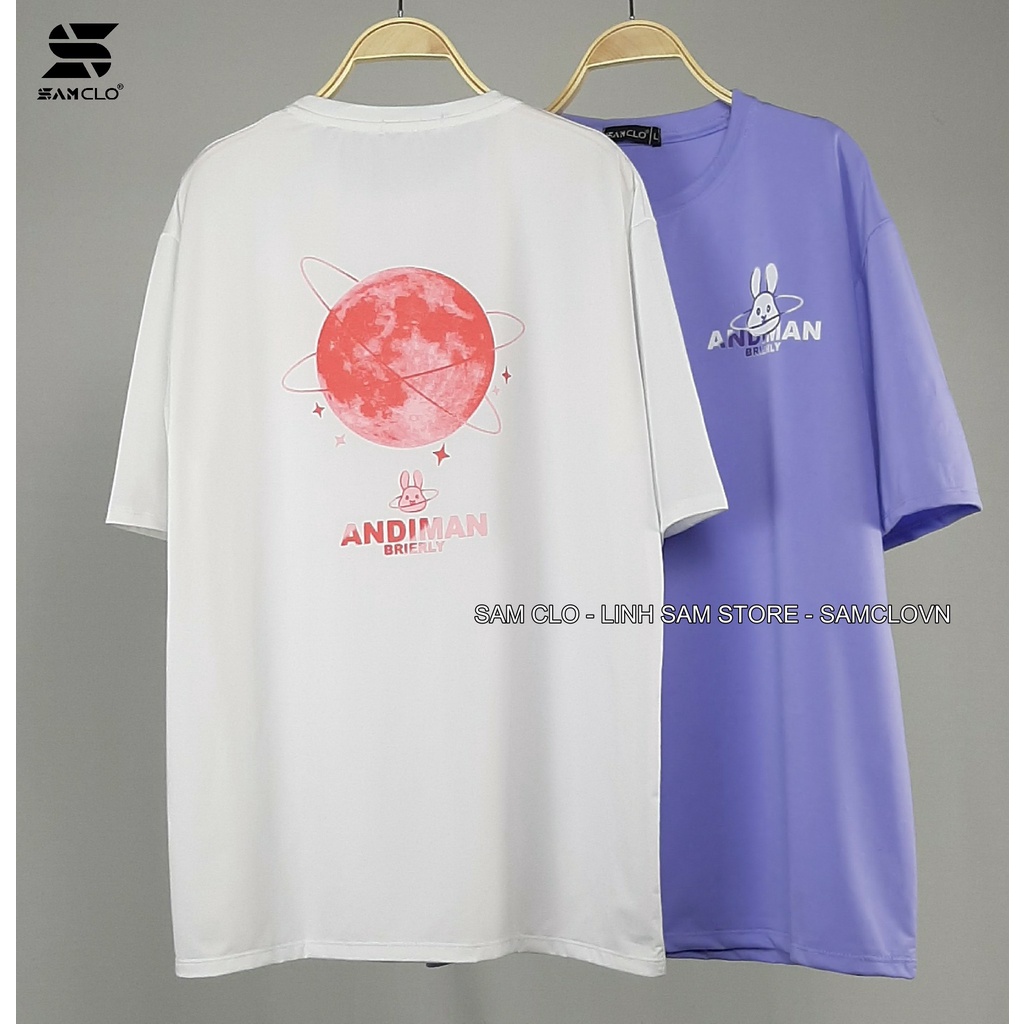Áo thun tay lỡ nam nữ SAM CLOphông form rộng dáng Unisex - mặc cặp, nhóm, lớp in hình MẶT TRĂNG - THỎ ADINMAN
