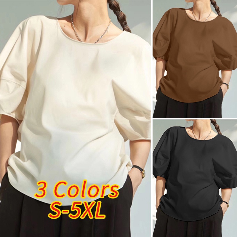 Áo nữ VONDA tay lỡ cổ tròn màu trơn thời trang phong cách Hàn Quốc