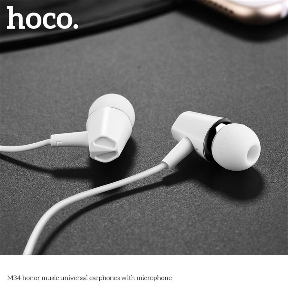 Tai nghe nhét tai Hoco M34 nghe hay có mic đàm thoại, dây dài 1.2m - Chính hãng
