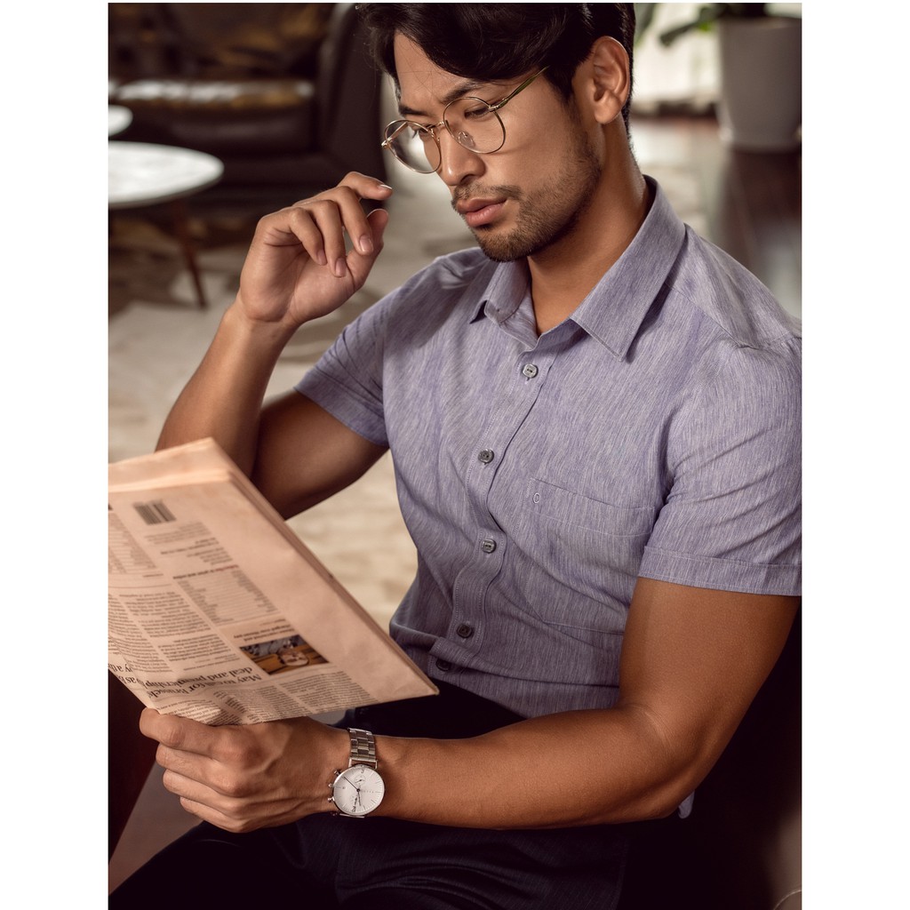 Áo Sơ Mi Nam Tay Ngắn Owen AS90538NT Nâu Cafe Kiểu Dáng Slim Fit