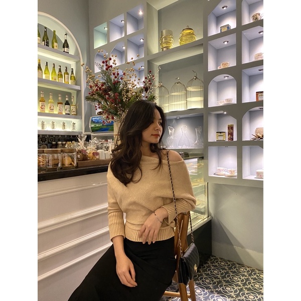 áo len lệch vai