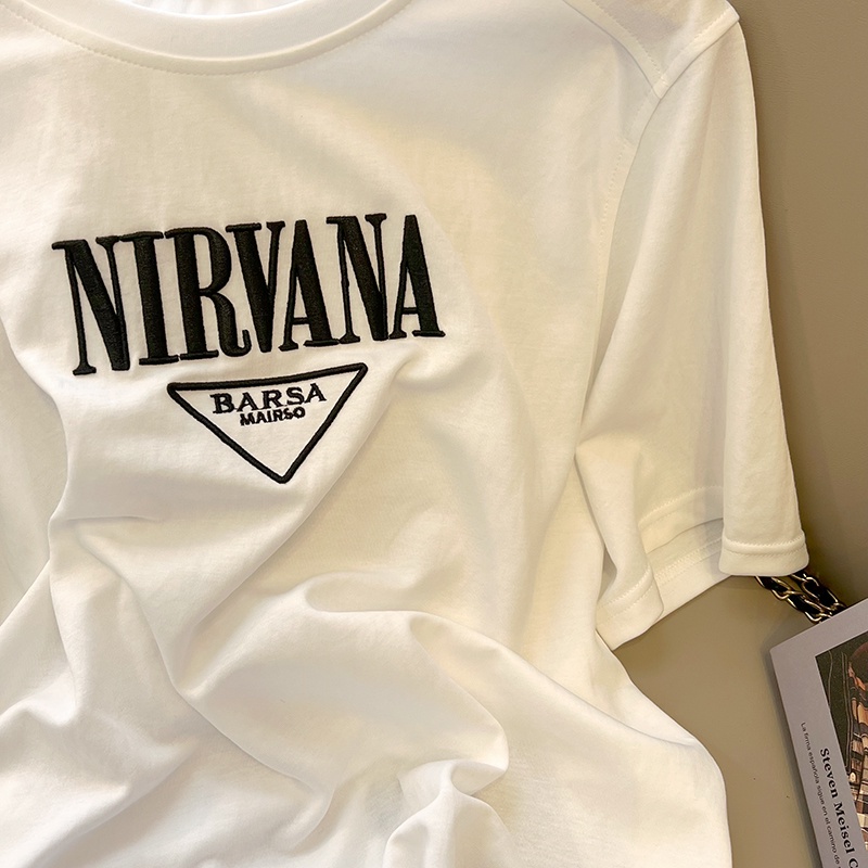 NRVP Áo thun nữ tay ngắn họa tiết chữ phong cách Hàn Quốc thời trang mùa hè 2022