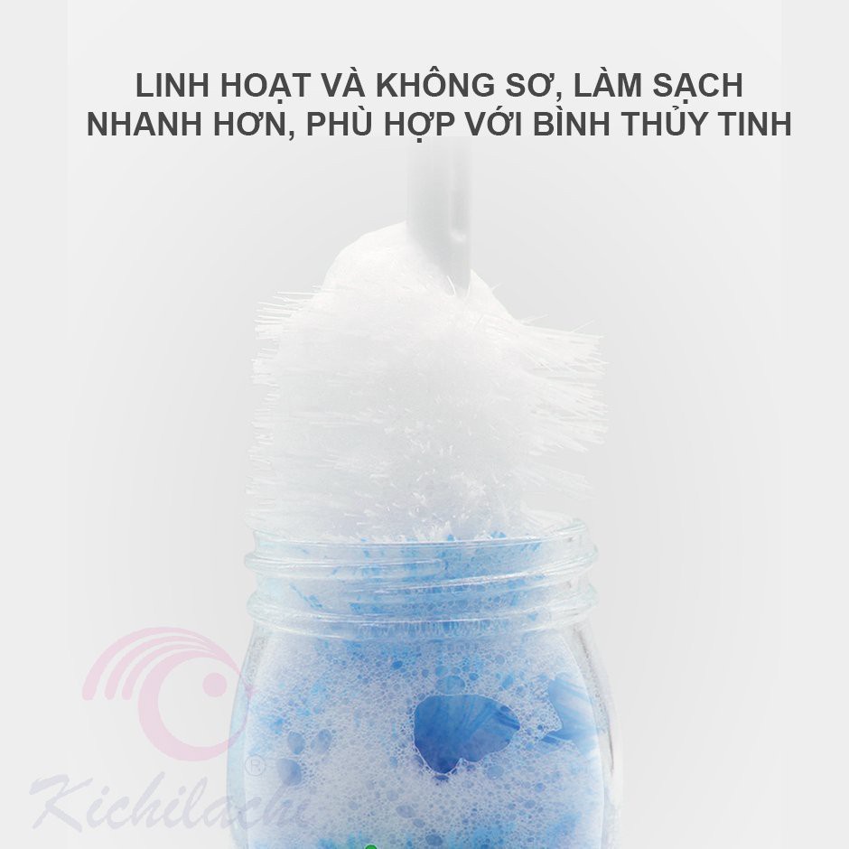 Cọ Rửa Bình Sữa Kichilachi Cao Cấp, Chất Liệu Mút Với Tay Cầm 360 Độ Dùng Cho Mọi Loại Bình Sữa-Shop Mẹ Khoai