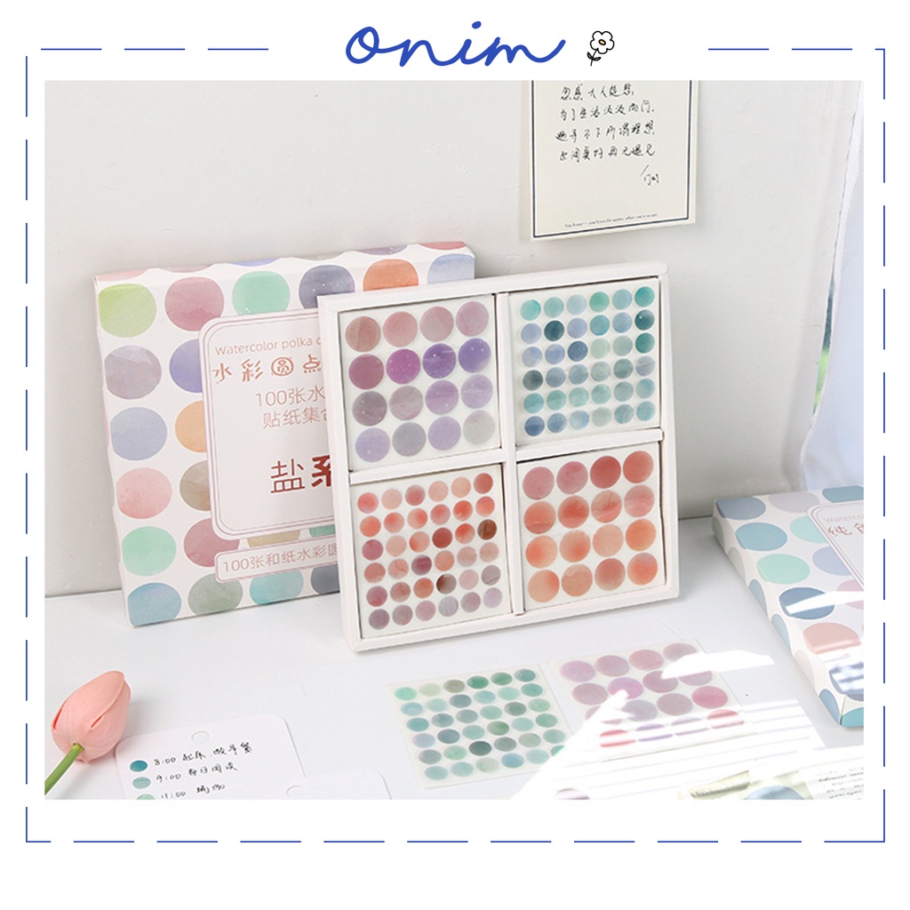 Sticker Washi Miếng Dán Hình Chấm Tròn Dán Postcard Màu Pastel Trang Trí Sổ Tay/ Dán Tường/