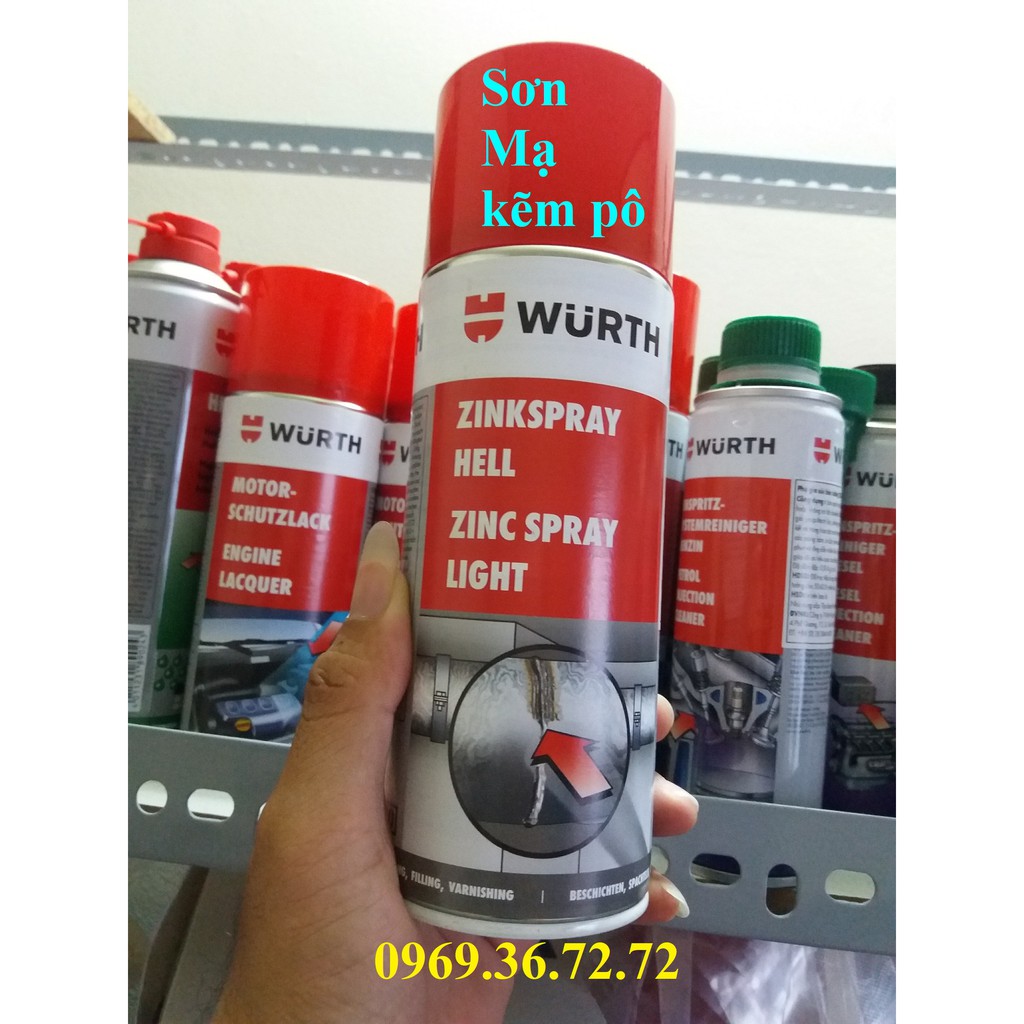 Bình xịt mạ kẽm chống rỉ ống Pô xe ôtô Wurth 113114- 400ml