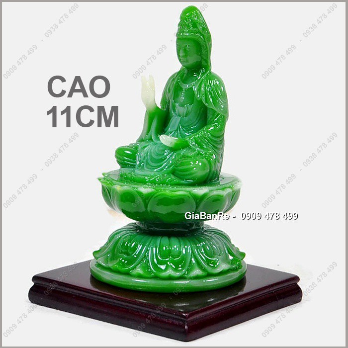 TƯỢNG QUAN ÂM BỒ TÁT NGỒI TÒA SEN - CAO 11CM - MÀU XANH NGỌC - 6456