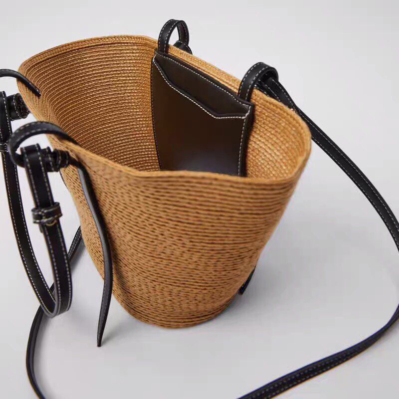 Túi cói ToTe cao cấp sang mịn- dây da đen - mẫu mới ( New Arrival)