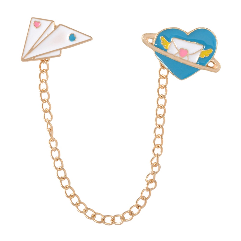 YOML✔Women Cute Rabbit Carrot Heart Book Ruler Denim Jacket Collar Chain Brooch Pin